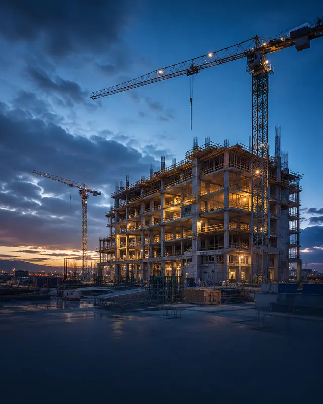 Large construction site with cranes